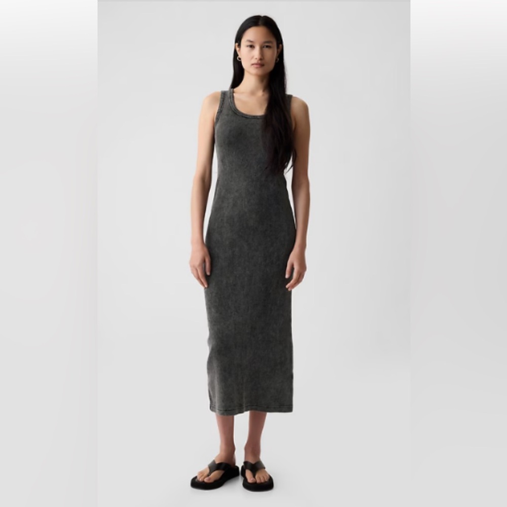 Gap rib midi tank dress. Size small petite. Washed black/grey colour.